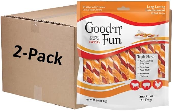 Good'N'Fun P-94188 Triple Flavor Twists Dog Chews, One Size, 140 Count (2 Packs of 70 Count)
