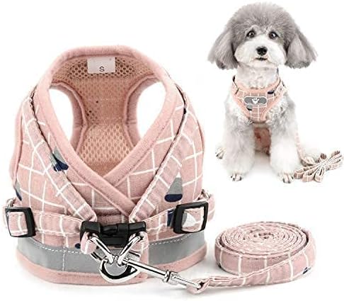 Zunea No Pull Small Dog Harness and Leash Set Adjustable Reflective Step-in Chihuahua Vest Harnesses Mesh Padded Plaid Escape Proof Walking Puppy Jacket for Boy Girl Pet Dogs Cats Pink M
