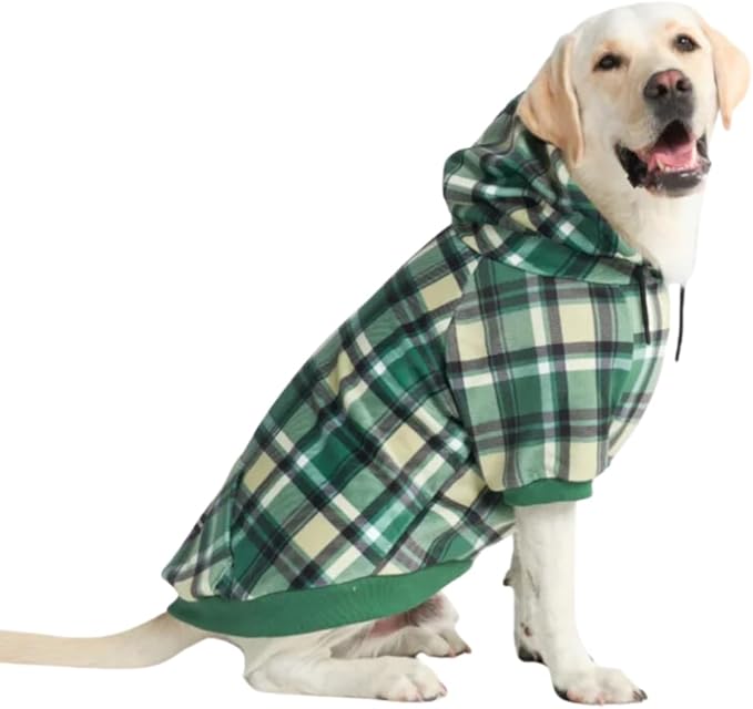Spark Paws Dog Hoodie - Premium Quality, Buttery Soft, Superior Comfort and Fit, Calming Fleece Interior, Suitable for All Breeds - Green Plaid - 4XL