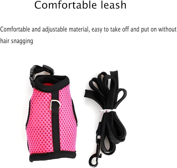 Bunny Harness and Leash Set, Rabbit Vest Hamster Leash Mesh Eescape Proof Walking Training for Small Animal Pets Bunnies Squirrel Ferret,Pink L
