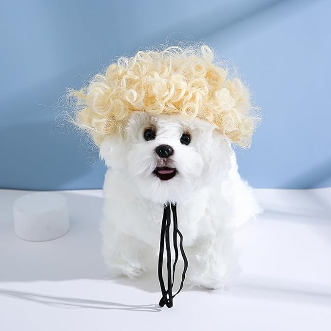 Spa Day Dog Costume Cosplay Wig, Curly Hair Pet Cat Wigs for Halloween Parties Dog Hats Wigs for Small Medium and Large Dogs Adjustable(Pet Head Circumference 6-27 inches)