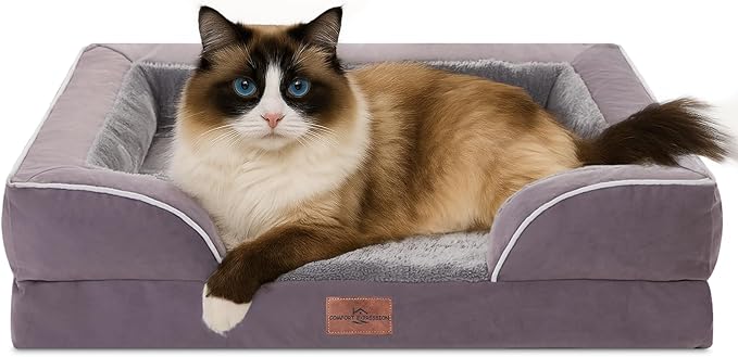 Comfort Expression Small Dog Beds Waterproof Orthopedic Foam Sofa Beds for Small Dogs Comfy Pet Bed with Washable Removable Cover & Non-Slip Bottom(XX-Small,Purple)