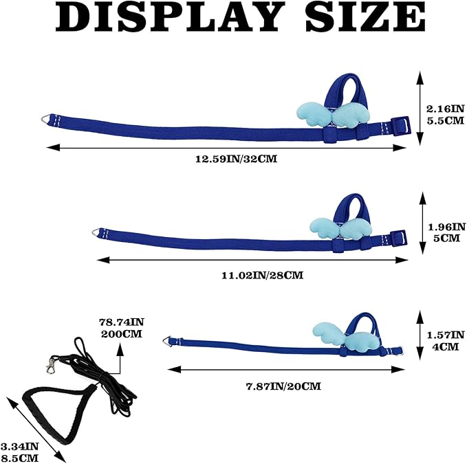 Budgerigar Harness and Leash, Adjustable Parrot Bird Training Design Anti-Bite, Bird Nylon Rope with Cute Wing for Budgerigar and Same Size Birds (S, Blue)