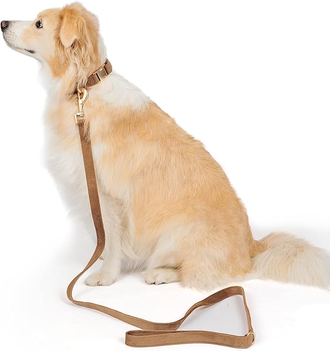 Soft Corduroy Dog Collar and Leash Set, Adjustable Cotton Dog Collars with Metal Buckle and Lead for Large Dogs,Brown