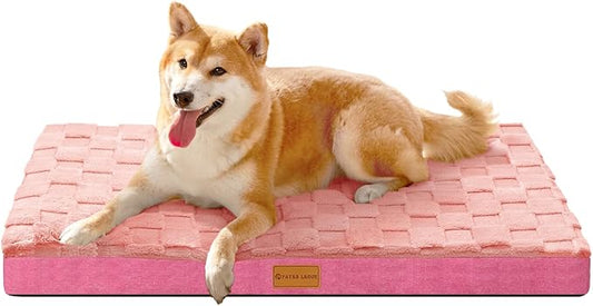 Patas Lague Orthopedic Dog Bed for Medium Dogs, Waterproof Soft Warm Comfortable Egg Crate Foam Medium Pet Beds Mat with Removable Washable Cover and Nonskid Bottom, 30''X20'' Pink