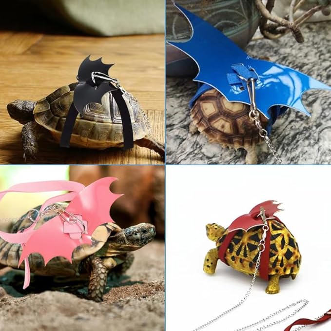 Turtle Harness and Leash with Wings- Harness Strap Chest Collar Adjustable Rope Walking for Turtle Reptile(Pink L
