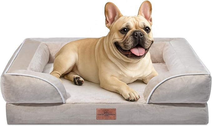 Comfort Expression Small Dog Beds Waterproof Orthopedic Foam Dog Sofa Beds for Medium Dogs Comfy Pet Bed with Washable Removable Cover & Non-Slip Bottom(Small,Beige)