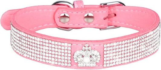 Cute Dog Collar with Bling Rhinestone, Fancy Crystal Diamond Glitter Pretty Jewel Soft Cat Collars for Small Medium Large Breed Dogs Girl Female Pet Puppy Kitten Terrier (L, Pink5)