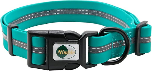 NIMBLE Dog Collar Waterproof Pet Collars Anti-Odor Durable Adjustable PVC & Polyester Soft with Reflective Cloth Stripe Basic Dog Collars S/M/L Sizes (Small (9.45”-14.17”inches), Emerald Green)