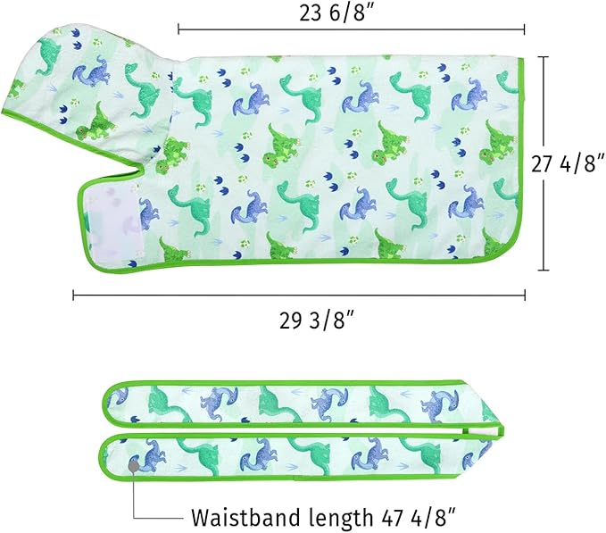 HDE Dog Bathrobe Super Absorbent Quick Drying Towel with Hood for All Dog Breeds Sizes S-XXL - Cute Dinosaurs - L
