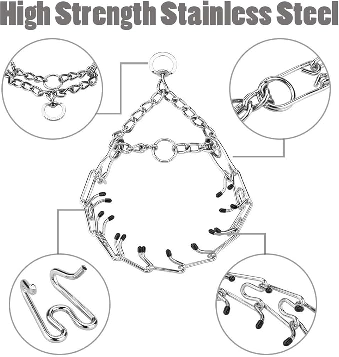 Prong Collars for Dogs, No Pull Dog Collar, Dog Training Collar for Large Medium Small Dogs, Stainless Steel Adjustable with Comfort Rubber Tips (M, 3.0mm, 19.8-Inch)