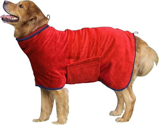 Dog Drying Coat - Fast Drying Dog Towel Robe - Microfiber Super Absorbent Pet Bathrobe, Adjustable Collar & Belly Strap Pet Coat Pet Bath Robe Towel (XXX-Large, Red)