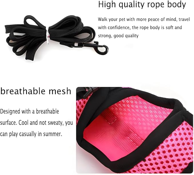 Bunny Harness and Leash Set, Rabbit Vest Hamster Leash Mesh Eescape Proof Walking Training for Small Animal Pets Bunnies Squirrel Ferret,Pink L
