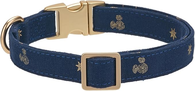 Cotton Dog Collar with Metal Buckle Adjustable Soft Dog Collars with Gold Star for Small Medium Large Dogs,Dark Blue,Medium