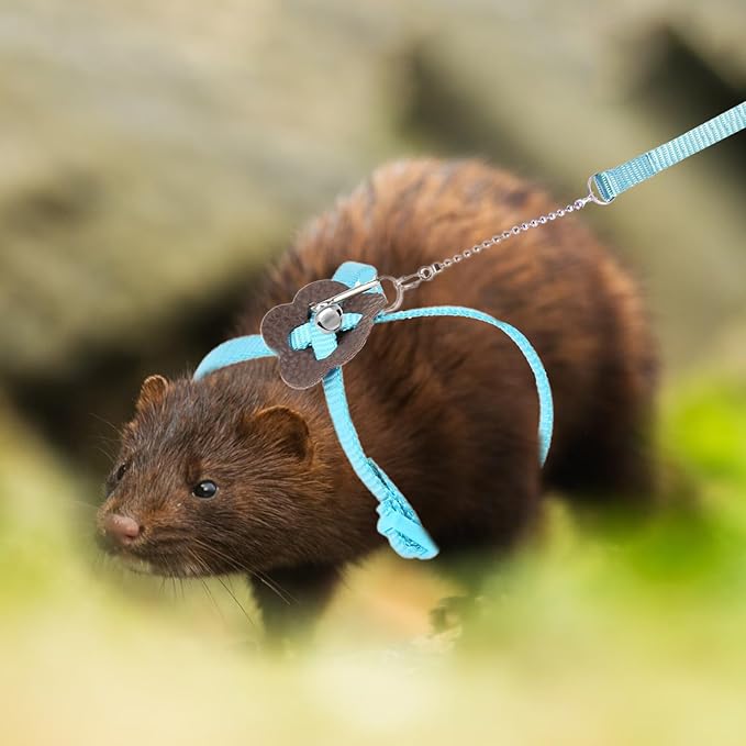 2 Pack Adjustable Hamster Leash Harness for Harness for Ferret Baby Rabbit Hamster Rat Mouse Leash Lead with Bell (Blue)