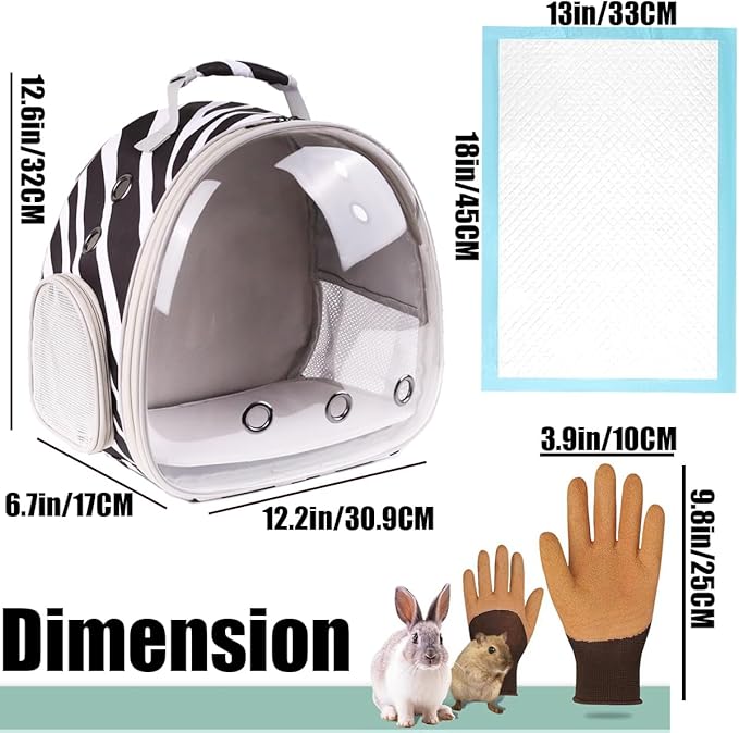Portable Small Animal Backpack with Zebra Printing, Space Capsule Bubble Pet Carrier Cage Travel for Guinea Pig, Rabbit, Hamster, Bird, Bearded Dragon, Sugar Glider, Squirrel, Tortoise, Lizard
