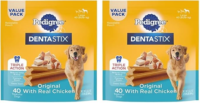 Pedigree DENTASTIX Large Dog Dental Treats Original Flavor Dental Bones, 2.08 lb. Value Pack (40 Treats)(Packaging May Vary) (Pack of 2)
