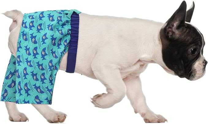 HDE Dog Swim Trunks Hawaiian Board Shorts Beach Pool Swimsuit for XS to XXL Dogs Sharks - S