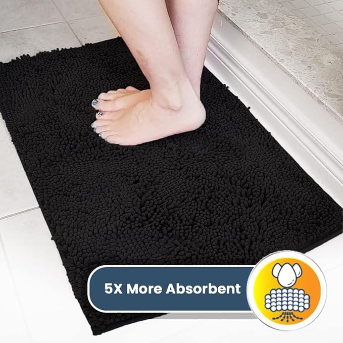 Muddy Mat® Original Dog Door Mat for Muddy Paws, Super Absorbent Microfiber, Non-Slip Washable Pet Rug, Quick Dry Chenille Entryway Carpet, Machine Washable Indoor Outdoor mat, Black 24"x96"