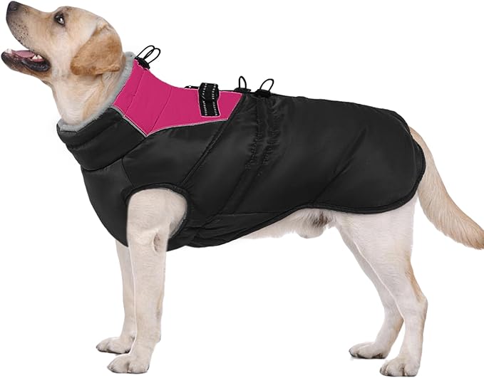 ROZKITCH Dog Jacket for Cold Weather, Dog Coat for Autumn Winter with Turtleneck, Pet Clothes with Adjustable Buckles, Soft Warm Pet Clothing with Reflective Strip for Medium Large Dogs Black XL