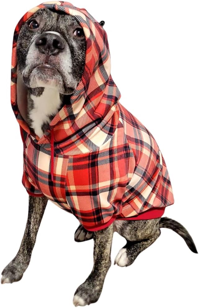 Spark Paws Dog Hoodie - Premium Quality, Buttery Soft, Superior Comfort and Fit, Calming Fleece Interior, Suitable for All Breeds - Red Plaid, 3XL