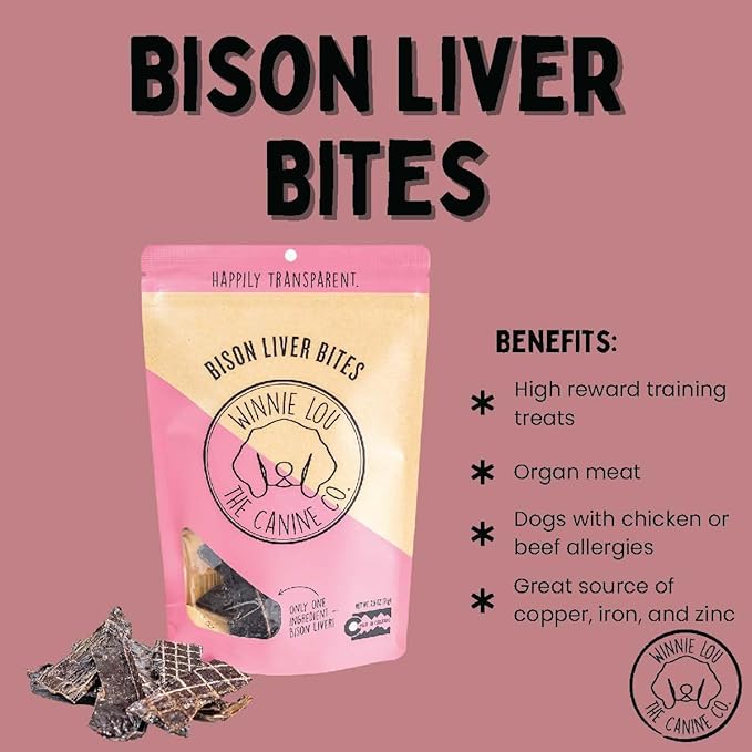 Winnie Lou Jerky Organic Jerky Dog Treats Made in The USA – Human Grade – Dog – All Natural – Healthy (Bison Liver Bites)