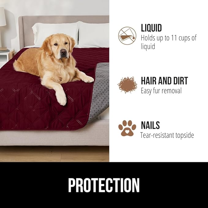 GORILLA GRIP Waterproof Dog Bed Cover 52x82, Pet Blanket for Furniture, Sofa, Couch, Crate, Car, Sofa Throw Essential for Cats and Dogs, Tear and Slip Resistant Leakproof Cushion Cover, Burgundy
