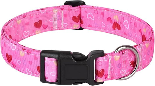 Valentine's Day Dog Collars, Heart Pattern Adjustable Dog Collar for Small Medium Large Dogs Boys Girls Male Female Dog Pet Collar(Heart,L)