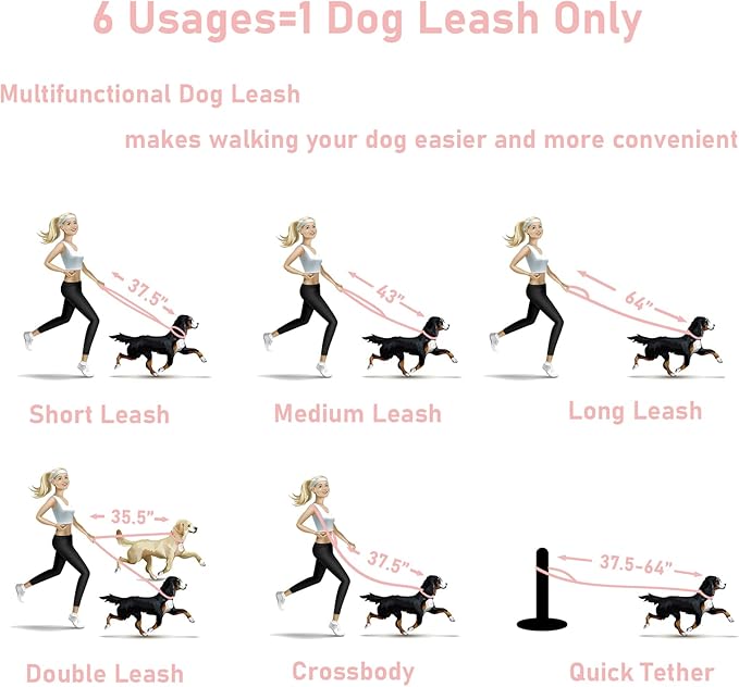 ZALER Dog Collar and Leash Set, Waterproof Adjustable Odor Proof Pet Collars Leashes Easy to Clean, 6FT Dog Leash with 2 Hooks for Large, Medium Small Dogs (L, Pink)