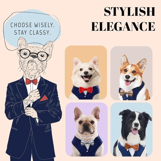 Dog Tuxedo for Wedding Outfit, Dog Suit and Tie Costumes for Birthday, Halloween, Cosplay, Christmas Party, Pet Formal Wear with Bowtie, Tux for Medium Large Dogs, Bulldog, Labrador, Husky