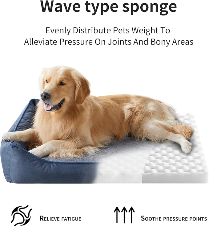 Orthopedic Dog Beds for Medium Dogs, Durable Egg Crate Foam Sofa Dog Bed wit Washable Removable Cover,Waterproof Lining,Pet Bed for Large Dogs (Denim Blue, 39.4" L x 31.5" W x 7.4" Th)