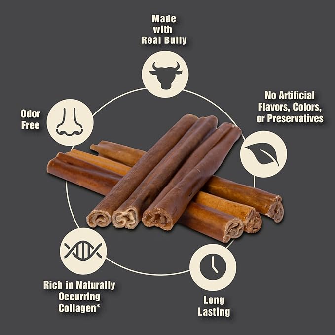 Canine Naturals | Natural Beef & Bully Sticks | Long-Lasting, Odor Free, High Protein Chews Made with 100% Real Bully | 4 Count Medium Sticks