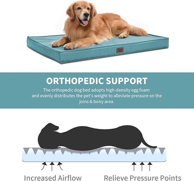 Outdoor Dog Bed for Medium Dogs, Waterproof Dog Crate Bed for Medium Dogs Cats, Orthopedic Egg Crate Foam Pet Bed with Washable and Removable Oxford Cover, Light Blue