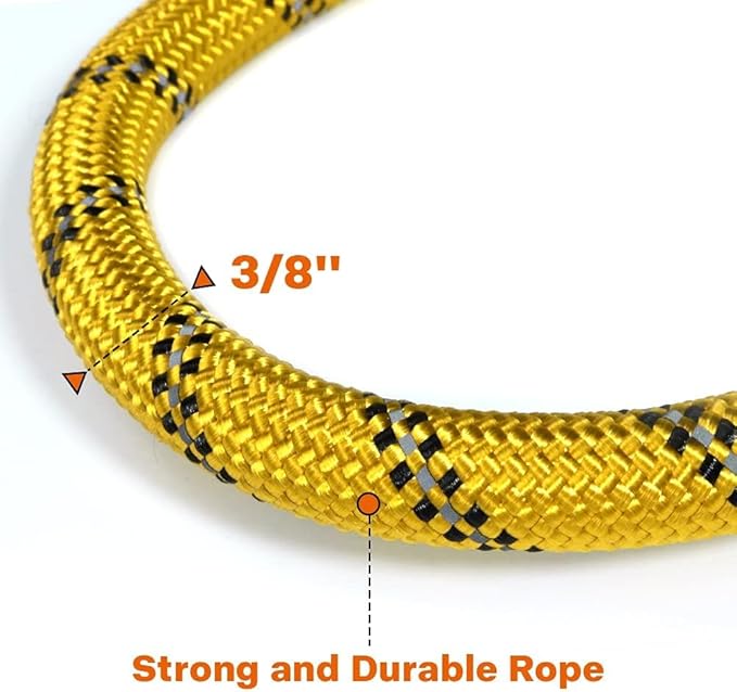Taglory Rope Dog Leash 4 FT with Comfortable Padded Handle, Highly Reflective Threads Leash for Small Dogs, 3/8 inch, Yellow