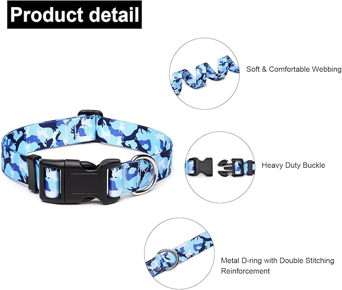 Adjustable Dog Collar with Patterns, Ultra Comfy Soft Nylon Breathable Pet Collar for Small Dogs (XS, Dog Camouflage Blue)