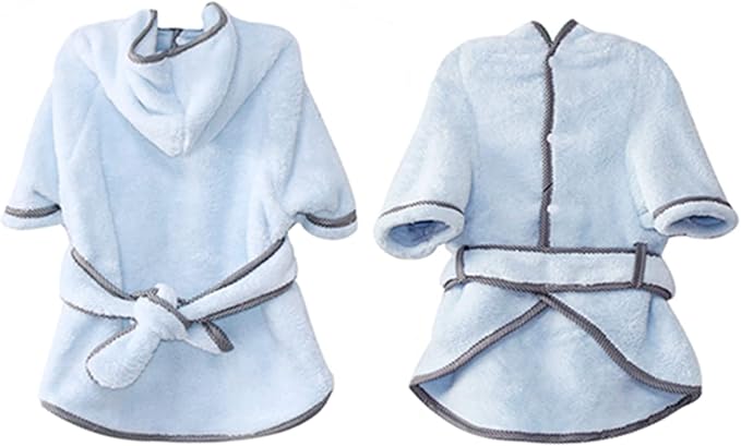 Dog Bathrobe, Microfiber Fast Drying Absorbent Hooded Bath Towel White for Puppy Small Medium Large Dog Cat (L, LightCyan)