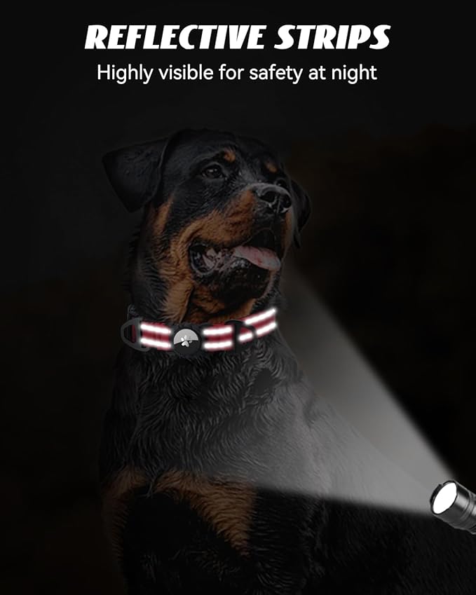 Joytale Airtag Dog Collar, Dual D-Rings, Reflective Pet Collar with Waterproof AirTag Holder, Soft Padded Adjustable for Large Dogs, Red, L