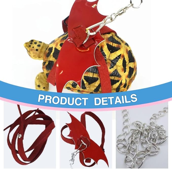 Turtle Harness and Leash with Wings- Harness Strap Chest Collar Adjustable Rope Walking for Turtle Reptile(Red S