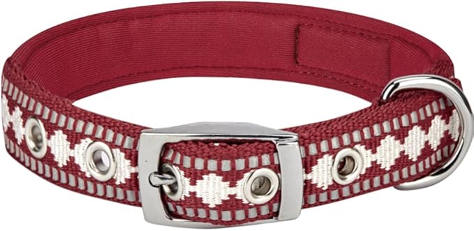 Blueberry Pet Soft & Safe 3M Reflective Jacquard Neoprene Padded Adjustable Dog Collar with Metal Buckle - Marsala Red, Neck 9-12.5", for Small Breed
