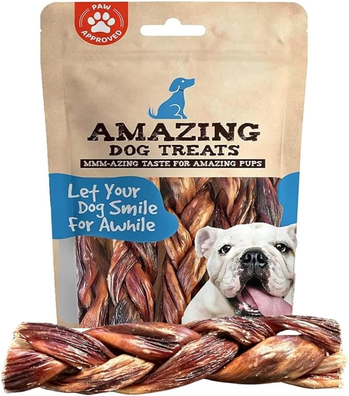 Amazing Dog Treats - 6 Inch Braided Gullet Stick (8 Pc/Pack) - Beef Esophagus Dog Treats