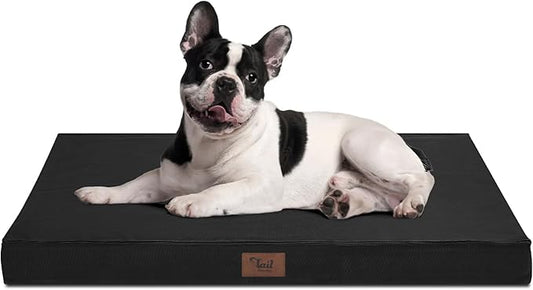 Outdoor Dog Bed for Medium Dogs, Waterproof Dog Crate Bed for Medium Dogs Cats, Orthopedic Egg Crate Foam Pet Bed with Washable and Removable Oxford Cover, Black