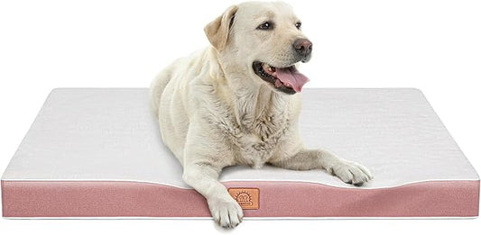 Orthopedic Dog Bed for Large Dogs, Waterproof Deluxe Plush Dog Crate Bed with Removable Washable Cover & Anti-Slip Bottom, Egg Crate Foam Pet Bed Mat, 35 x 22 Inches, Pink
