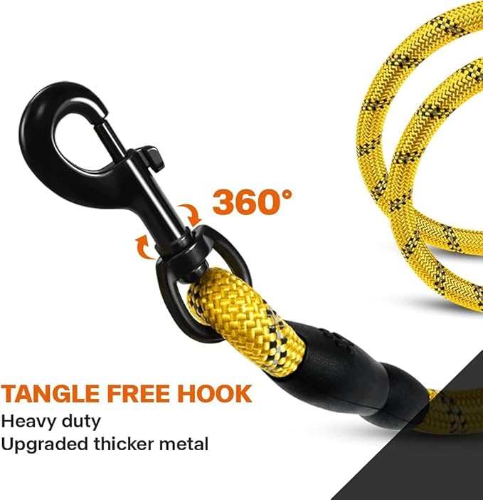 Taglory Rope Dog Leash 4 FT with Comfortable Padded Handle, Highly Reflective Threads Leash for Small Dogs, 3/8 inch, Yellow