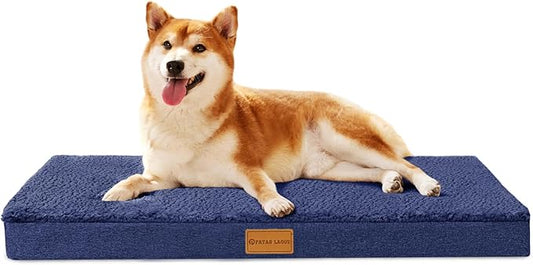 Patas Lague Orthopedic Dog Bed for Large Dogs, Soft Comfortable Waterproof Egg Crate Foam Medium Pet Beds Mat with Removable Washable Cover, 36''X24'' Navy Blue