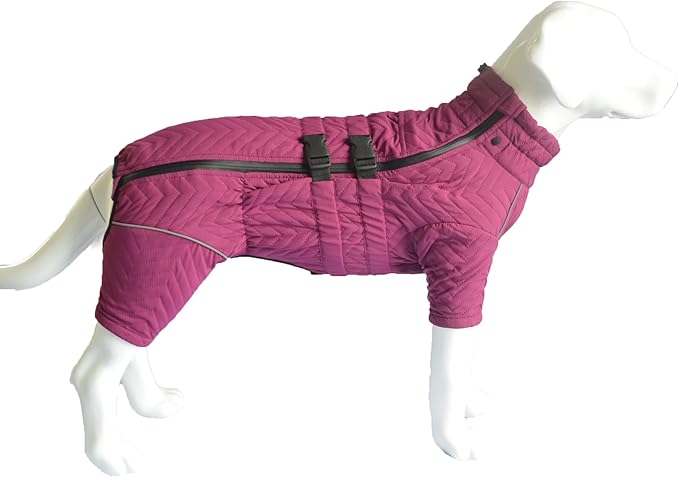 Warm Dog Coat Double Layers Dog Vest, 4 Legs Covered Windproof Waterproof Reflective Warm Dog Vest Outdoor Skating Dog Costume for Small Medium Large Dogs Purple XXL