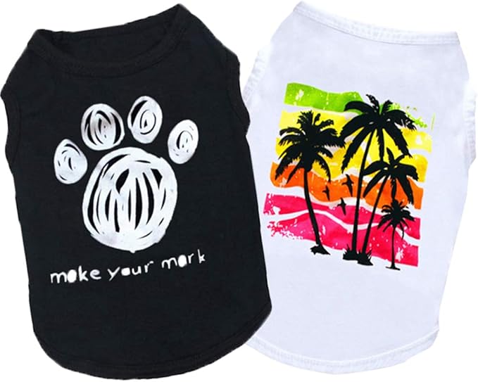 6 Pack Dog Clothes for Small Dogs Boy and Girl, Soft and Breathable Puppy Kitten Dog Shirts with Letters for Pet Dogs Cats, Black Dog T-Shirts Apparel Sleeveless Vests for Chihuahua Yorkies