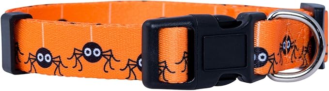 Native Pup Halloween Dog Collar- Spooky Fall Themed Horror Costume Collars- Skull, Pumpkin, Ghost, Bat, Witch, Candy Corn, Spider- Adjustable for Small, Medium, Large Breeds (Medium, Spiders)