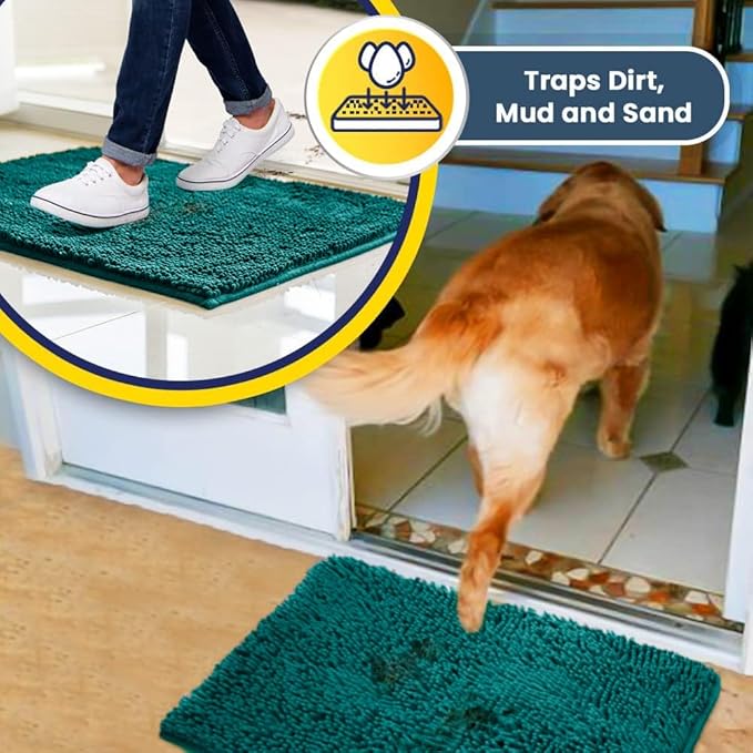 Muddy Mat® Original Dog Door Mat for Muddy Paws, Super Absorbent Microfiber, Non-Slip Washable Pet Rug, Quick Dry Chenille Entryway Carpet, Machine Washable Indoor Outdoor mat, Teal 24"x60"