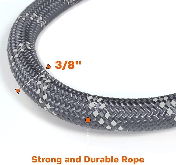 Taglory Rope Dog Leash 5 FT with Comfortable Padded Handle, Highly Reflective Threads Leash for Small Dogs, 3/8 inch, Grey