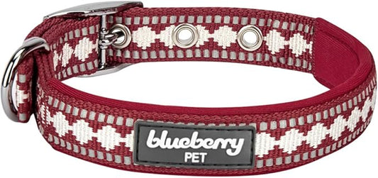 Blueberry Pet Soft & Safe 3M Reflective Jacquard Neoprene Padded Adjustable Dog Collar with Metal Buckle - Marsala Red, Neck 17-20.5", for Large Breed